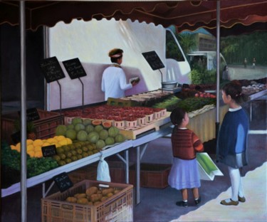 Painting titled "Au Marché" by Charles Unger, Original Artwork, Oil