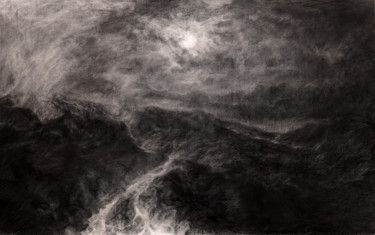 Dessin intitulée "Lune et Volcan" par Charles Dubus, Œuvre d'art originale, Fusain