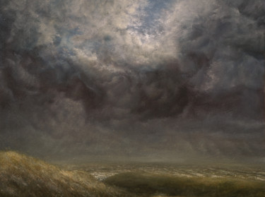 Painting titled "Avant l'orage" by Charles Dubus, Original Artwork, Oil Mounted on Wood Stretcher frame