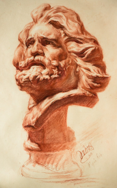 Desenho intitulada "Le vieux guerrier g…" por Charles Dubus, Obras de arte originais, Pastel
