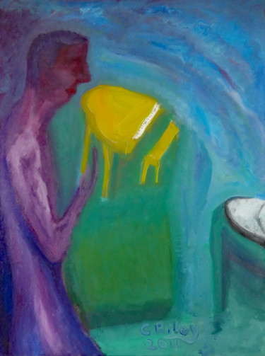「Blind Man with Yell…」というタイトルの絵画 Charles Rileyによって, オリジナルのアートワーク, オイル ウッドストレッチャーフレームにマウント