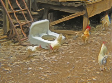 Digital Arts titled "Chicken Yard Remodel" by Charles Riley, Original Artwork, Digital Painting