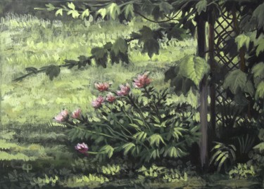 Painting titled "Peonies and Grape V…" by Charley Parker, Original Artwork, Gouache