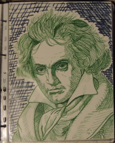 Dessin intitulée "Beethoven (feutre)" par Charlie D, Œuvre d'art originale, Autre