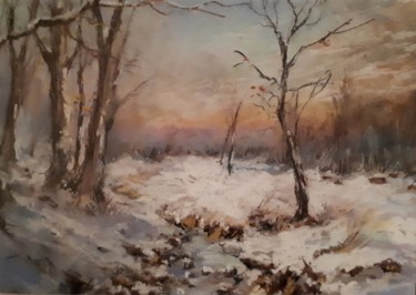 Painting titled "Paysage de neige en…" by Christian Charlier, Original Artwork, Pastel