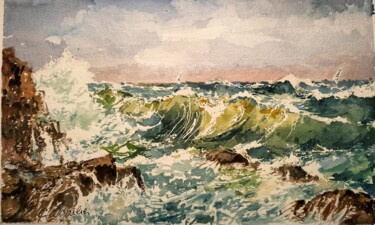 Painting titled "vagues" by Christian Charlier, Original Artwork, Watercolor