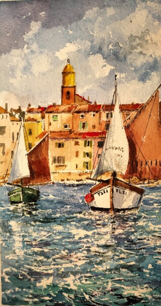 Painting titled "Saint Tropez" by Christian Charlier, Original Artwork, Watercolor