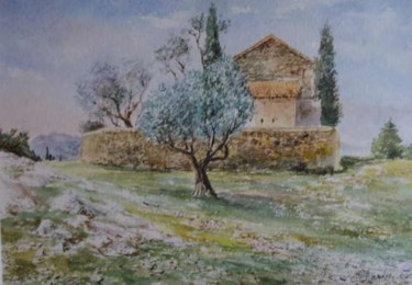 Peinture intitulée "Chapelle à Eygalière" par Christian Charlier, Œuvre d'art originale, Aquarelle