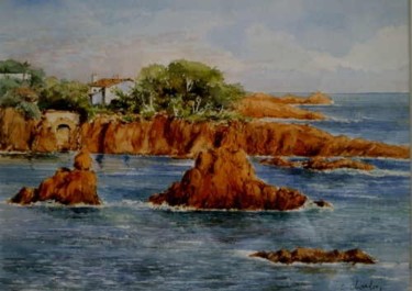 Painting titled "Plage des Anglais -…" by Christian Charlier, Original Artwork, Watercolor