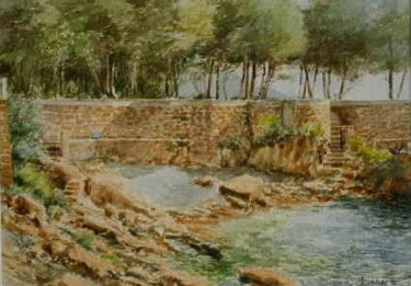 Painting titled "Chemin des Douanier…" by Christian Charlier, Original Artwork, Watercolor
