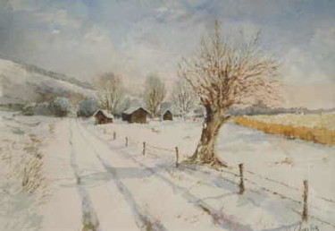 Pittura intitolato "Paysage de neige" da Christian Charlier, Opera d'arte originale, Olio