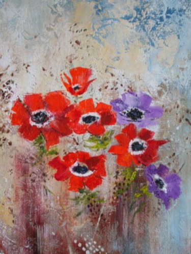 Painting titled "anemones" by Christian Charlier, Original Artwork, Acrylic