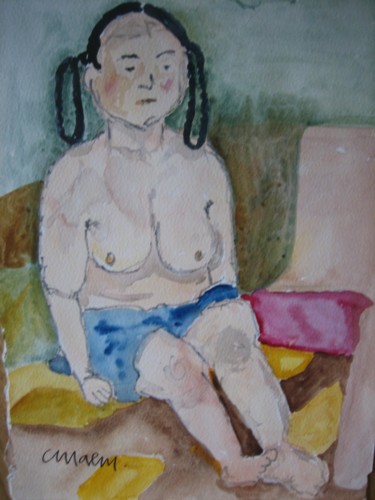 Painting titled "Modell med flätor" by Charlotta Malm, Original Artwork