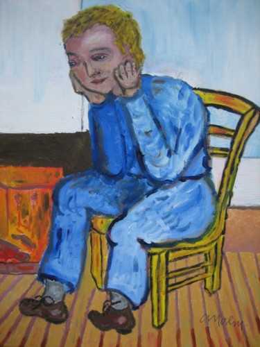 Painting titled "Fundersam ung man" by Charlotta Malm, Original Artwork