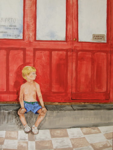Painting titled "Pojke på spansk tra…" by Charlotta Malm, Original Artwork