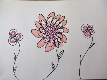 Tekening getiteld "Fleurs" door Charlotte Cardonne, Origineel Kunstwerk, Marker