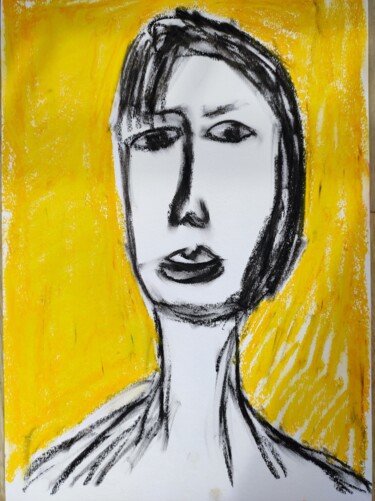 Zeichnungen mit dem Titel "Portrait jaune" von Charlotte Cardonne, Original-Kunstwerk, Pastell