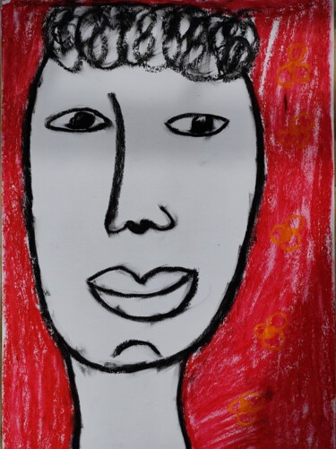 Painting titled "Portrait rouge" by Charlotte Cardonne, Original Artwork, Pastel