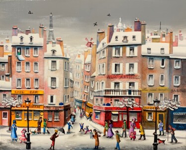 Картина под названием "Neige sur le Boulev…" - Charlotte Lachapelle, Подлинное произведение искусства, Акрил