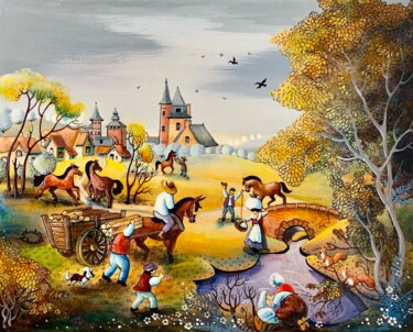 Картина под названием "Près du petit pont" - Charlotte Lachapelle, Подлинное произведение искусства, Акрил