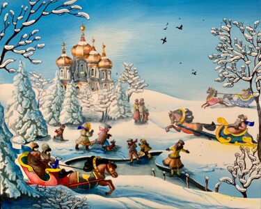 Картина под названием "Scène d’hiver aux t…" - Charlotte Lachapelle, Подлинное произведение искусства, Акрил