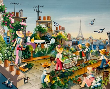 Pittura intitolato "Un jardin sur le to…" da Charlotte Lachapelle, Opera d'arte originale, Acrilico
