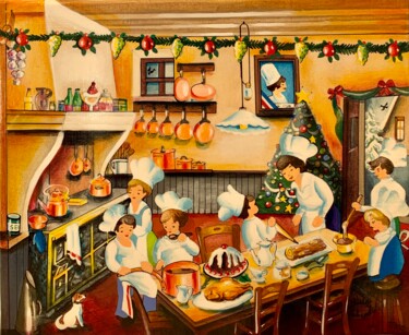 Ζωγραφική με τίτλο "Le repas de Noël" από Charlotte Lachapelle, Αυθεντικά έργα τέχνης, Ακρυλικό
