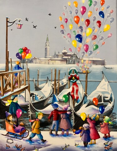 Pintura titulada "Neige à Venise" por Charlotte Lachapelle, Obra de arte original, Acrílico