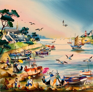 Painting titled "Jusqu’au port" by Charlotte Lachapelle, Original Artwork, Acrylic