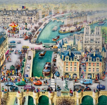 Schilderij getiteld "Au cœur de Paris" door Charlotte Lachapelle, Origineel Kunstwerk, Acryl