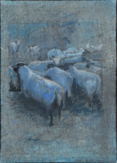 Painting titled "Sheep under the moo…" by Charlotte Macleod, Original Artwork, Oil