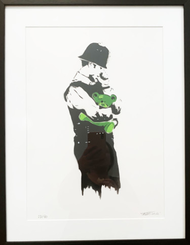 Schilderij getiteld "Baby Cop" door Charlotte Parenteau-Denoël, Origineel Kunstwerk, Acryl Gemonteerd op Houten paneel