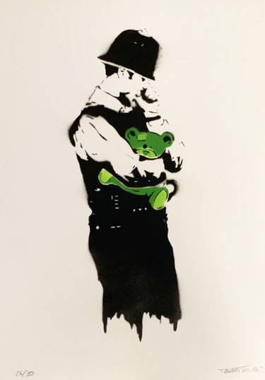 Schilderij getiteld "Baby Cop green" door Charlotte Parenteau-Denoël, Origineel Kunstwerk, Acryl