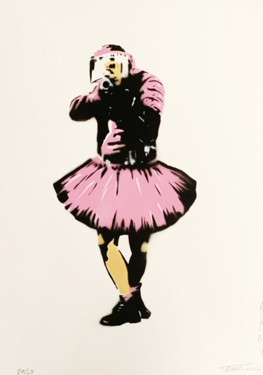 Painting titled "Pink Baby Cop" by Charlotte Parenteau-Denoël, Original Artwork, Acrylic