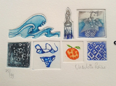 Gravures & estampes intitulée "Collection Bleue" par Charlotte Reine, Œuvre d'art originale, Eau-forte