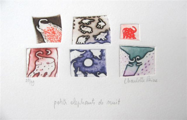 Impressões e gravuras intitulada "Petits Eléphants de…" por Charlotte Reine, Obras de arte originais, Água forte