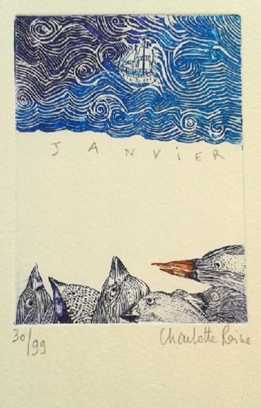 Incisioni, stampe intitolato "Ciel d'Hiver - Janv…" da Charlotte Reine, Opera d'arte originale, Acquaforte