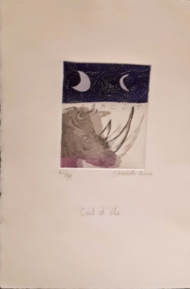 Printmaking titled "Ciel d'Eté - Août" by Charlotte Reine, Original Artwork, Etching