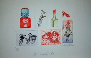 Prenten & gravures getiteld "Années 50" door Charlotte Reine, Origineel Kunstwerk, Ets