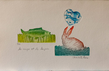 Gravures & estampes intitulée "La Carpe et le Lapin" par Charlotte Reine, Œuvre d'art originale, Eau-forte