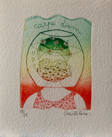 Druckgrafik mit dem Titel "Carpe Diem" von Charlotte Reine, Original-Kunstwerk, Gravur