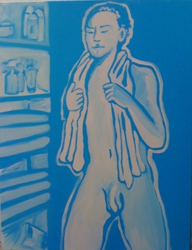 Peinture intitulée "Men In Bathroom 4" par Charlotte Offreyze, Œuvre d'art originale, Huile