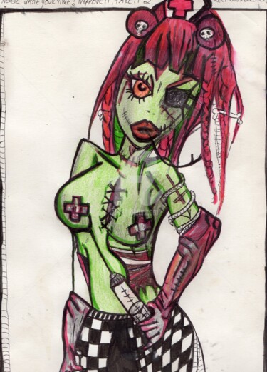 Painting titled "ZOMBIE GIRL" by Charly Araña, Original Artwork, Acrylic
