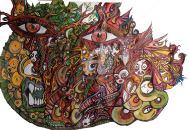 Картина под названием "LA MIRADA ESCONDIDA" - Charly Araña, Подлинное произведение искусства, Акварель
