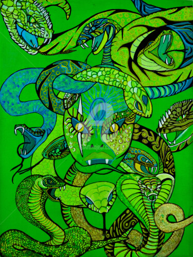 Painting titled "Snakes" by Charly Araña, Original Artwork, Acrylic