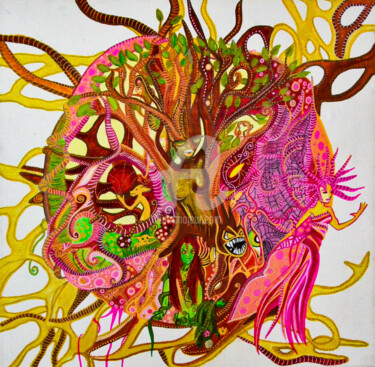 Peinture intitulée "L’esprit de l’Arbre" par Charly Araña, Œuvre d'art originale, Acrylique Monté sur Châssis en bois