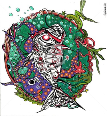 Картина под названием "Zombie fish" - Charly Araña, Подлинное произведение искусства, Акрил