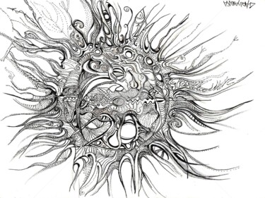 Рисунок под названием "Le Soleil a rdv ave…" - Charly Araña, Подлинное произведение искусства, Гелевая ручка