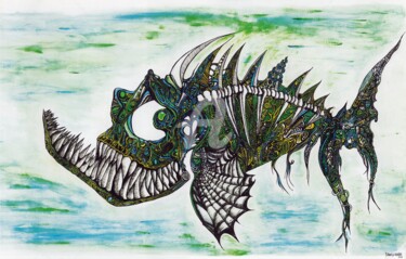Dibujo titulada "Le Piranha" por Charly Araña, Obra de arte original, Acrílico