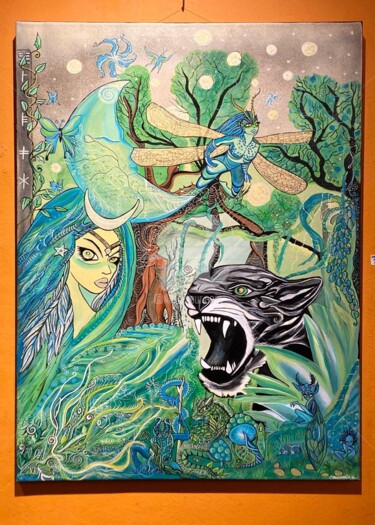 Painting titled "MAGIC PANTHER" by Charly Araña, Original Artwork, Acrylic